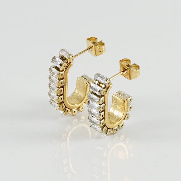 Nvzi Conjunto versátil en forma de U con pendientes llenos de diamantes y circonitas, pendientes y pendientes con diseño de nicho de acero de titanio (blanco)