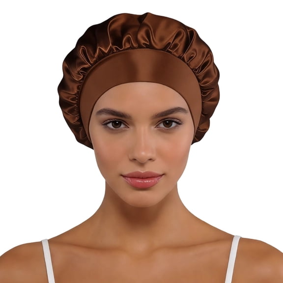 LPKRT Women Silk Sleep Bonnet Elastic Breathable Night Sleeping Cap Coffee