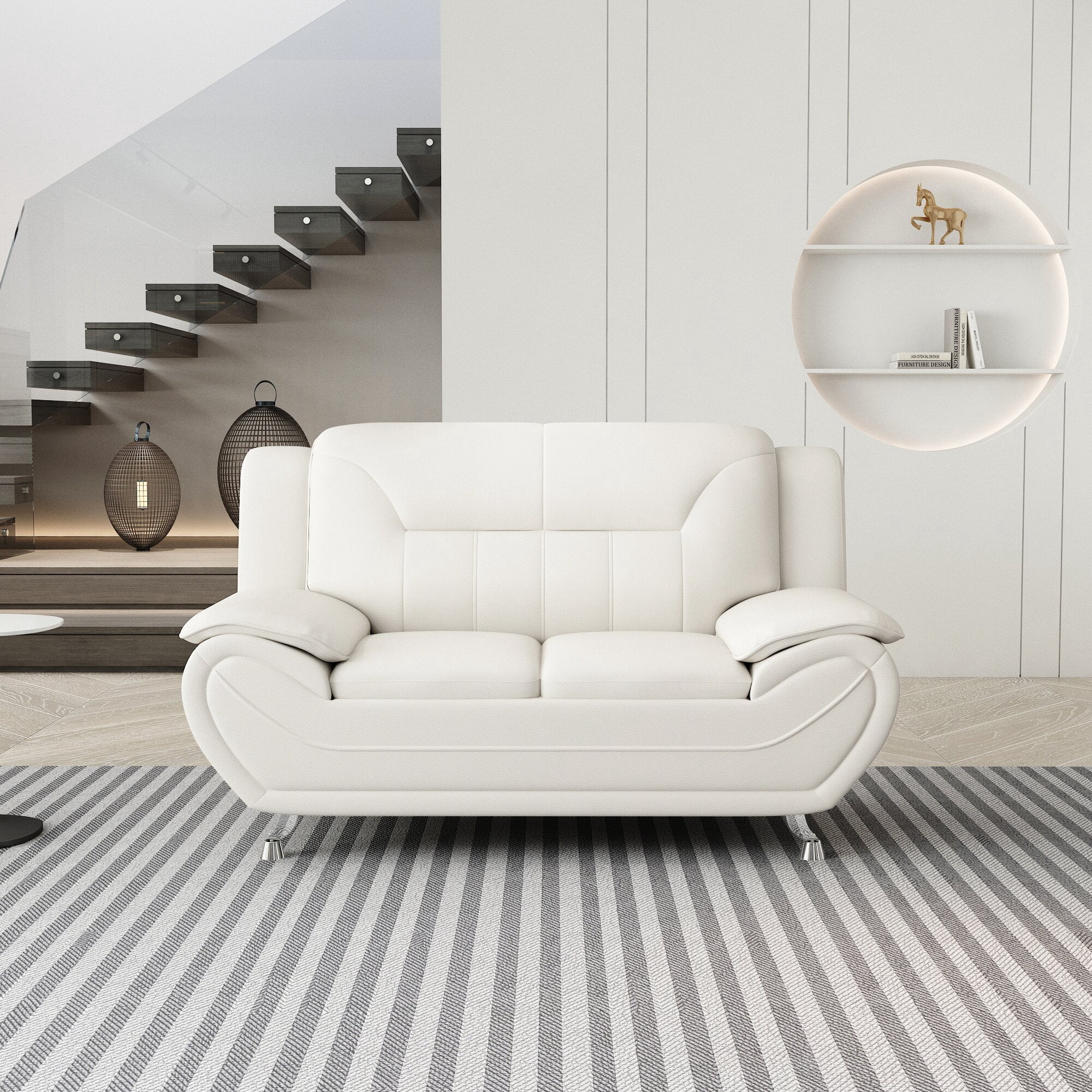 Uspridefurniture Sanuel 61.3" Faux Leather Pillow Top Arm Loveseat, White