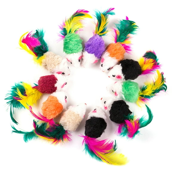 Yibooy 10 Pcs False Mouse Pet Cat Toys Mini Playing Toys with Feather