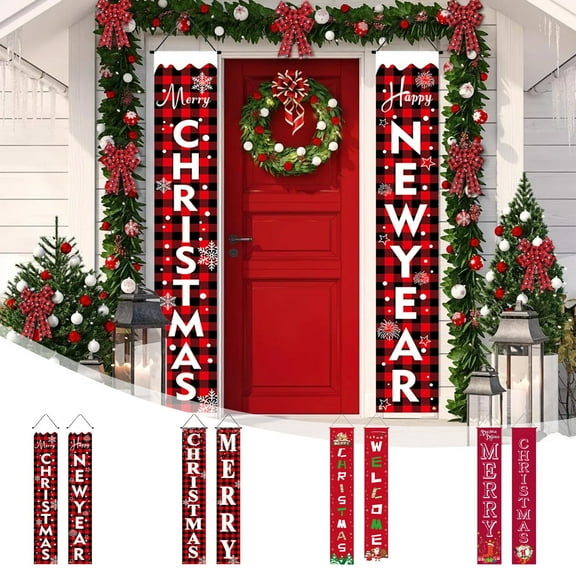 Christmas Couplet Door Banner,12x70" Party Decoration Door Cover Christmas Flag Background Cloth Polyester Material,Waterproof Wrinkle Resistant Easy Installation for Festive Decor