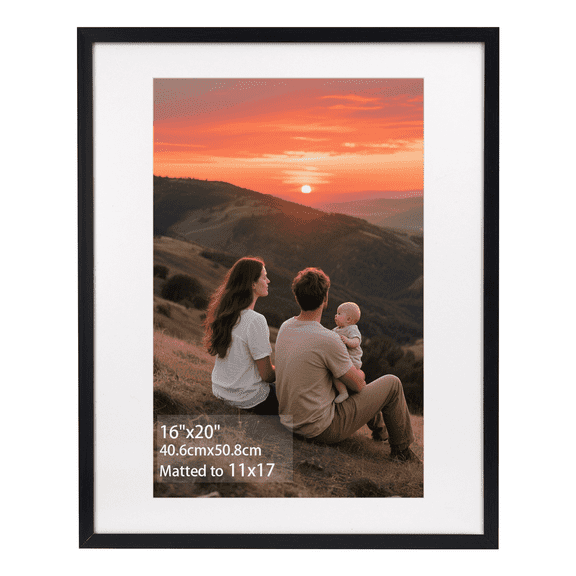 16x20 Picture Frames, Matted to 11x17 Photo, Gallery Wall Picture Frame, Black, Single