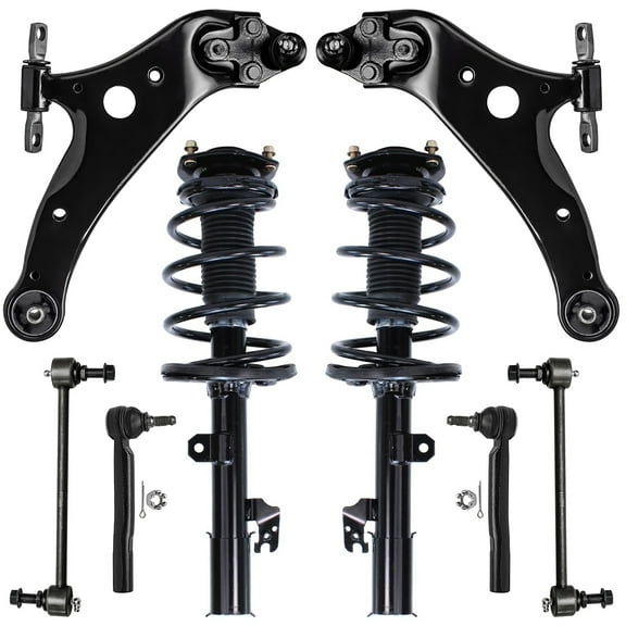Detroit Axle - 8pc Front End Kit for 2008-2011 Toyota Highlander, 2 Lower Control Arms w/Ball Joints 2 Struts 2 Tie Rods 2 Sway Bars 2009 2010 Replacement Suspension