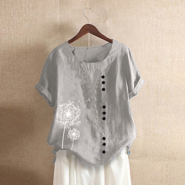T-Shirt Blouse Décontracté pour Femmes à Imprimé, Manches Courtes, Col Rond, Grande Taille