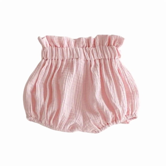 OOOUM Baby Gathered Bloomers Ruffle Elastic Waist Texture Bottoms Loose Fit Soft Comfort Baby Shorts Pink 6-12 Months