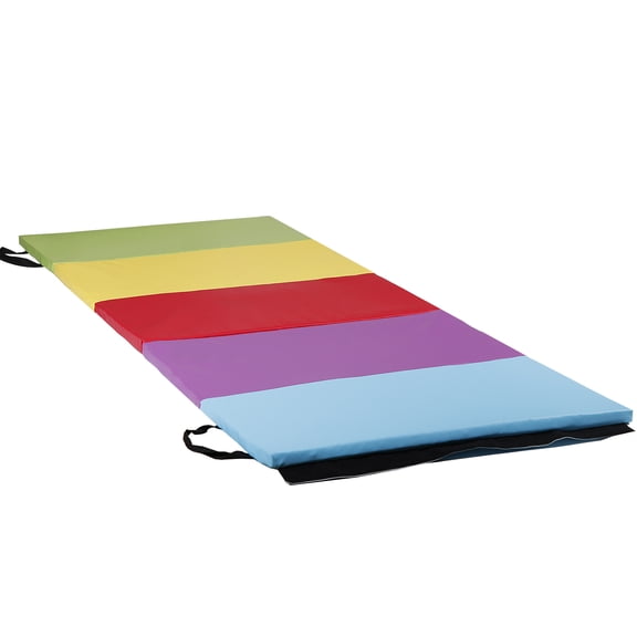 WoofPaw 5-Panel Folding Gymnastics Mat, 4'x10' Tumbling Mat w/ Carry Handles, Thick Padded Exercise Mat for Home Gym, Yoga, Cheerleading & Kids Play (Pink/Blue/Black)
