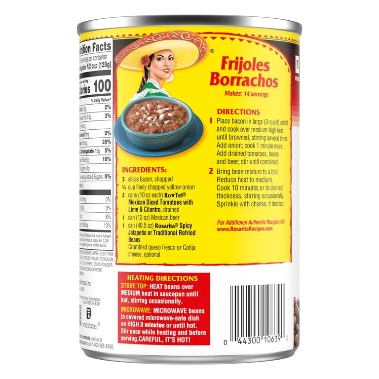 Rosarita Traditional Refried Beans, Canned Beans, 40.5 oz