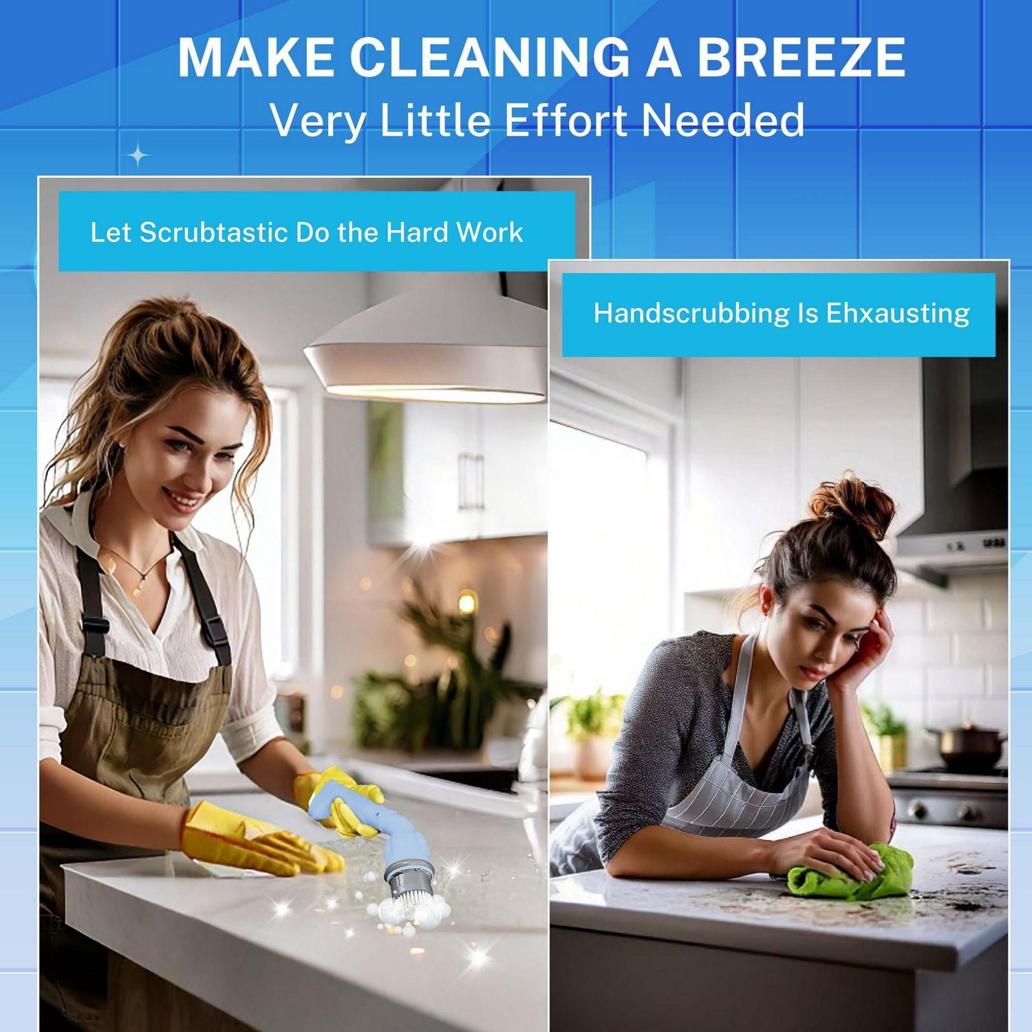 Bell + Howell Scrubtastic Express Blue Rechargeable Handheld Power Scrubber – Cordless Bathroom Cleaner