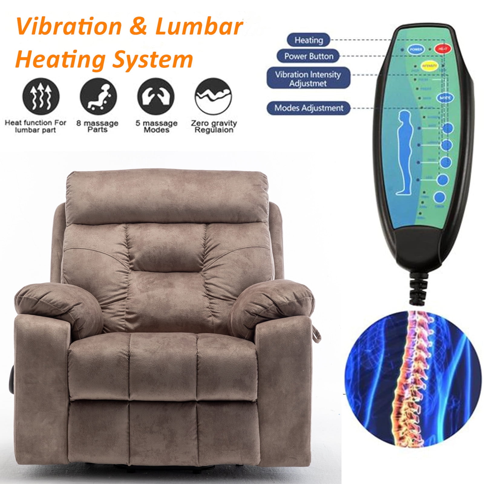 LITVZ 26in Extra Wide Recliner Chair for Big Man 400lbs, Oversized Power Lift Chair with Heat and Massage Hidden Cup Holder, Overstuffed Velvet Stand Up Recliner Lift Chairs for Elderly