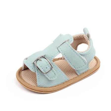 

KaLI_store Baby Sandals Summer Shoes Baby Girls Sandals Summer Crib PU Leather Bowknot Soft Anti-Slip Rubber Sole Toddler First Walkers Shoes Blue