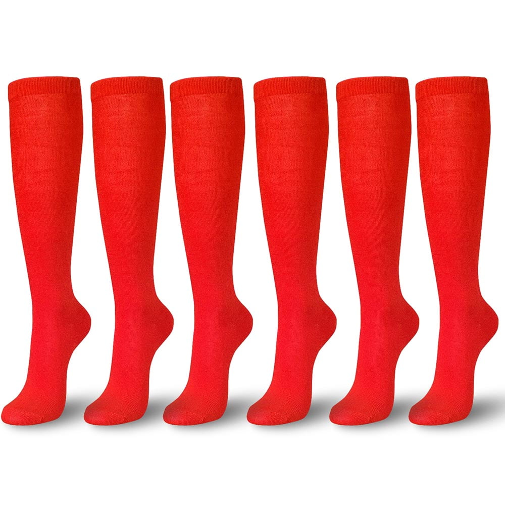6 Pairs Women Girls Knee high Socks Uniform School Soccer Red Size 6-8 Large New