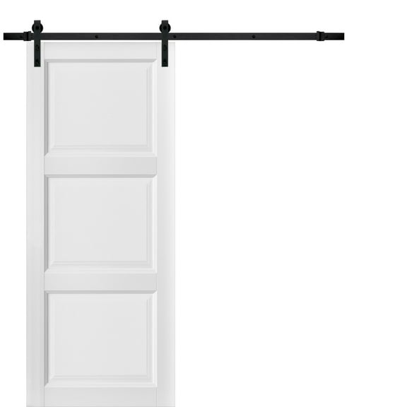 Sliding Barn Door with Hardware | Lucia 2661 | 6.6FT Rail Hangers Sturdy Set | 3 Paneled Shaker Wooden Solid Panel Interior Doors -36" x 96"-Black Rail