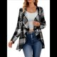 thumbnail image 2 of Chaqueta de Solapa A Cuadros con Abertura Frontal para Mujer, Camisas de Larga para Mujer, Chaquetas Ligeras Informales para Otoño. Gris L, 2 of 9