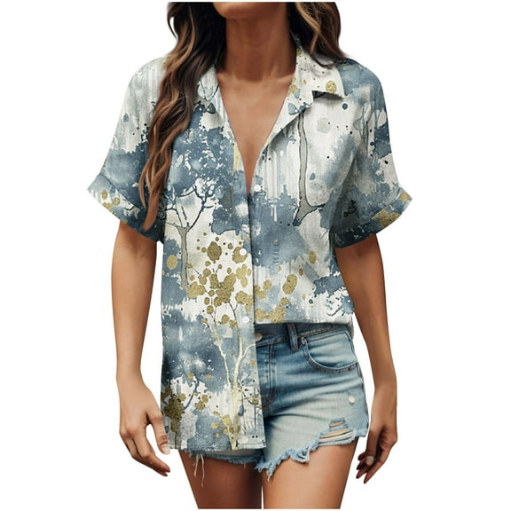 ChaoHeng Casual Blouses for Women Plus Size Women's Floral Print Button-Up Lapel Neck Loose Blouse