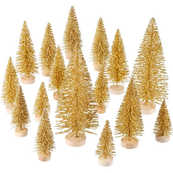 24PCS Artificial Mini Christmas Tree Sisal Snow Trees Bottle Brush Christmas Trees Pine Trees Ornaments with Wooden Base for Christmas Party Home Decoration