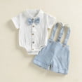 thumbnail image 2 of Coerni Baby Boys Gentleman Outfits Long Sleeve Bowtie Romper+Suspender Overalls Shorts Set Wedding Set Formal Plaid Suits, 2 of 4