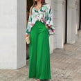 thumbnail image 5 of 2024Autumn Plus Size Women's Set Long Sleeve Shirt Tops and Wide Leg Pants Elegant Tracksuit Two Piece Set Sweatsuit Outfits Y2K (chartreuse,L), 5 of 6