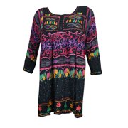 Mogul Women's Rayon Tunic Colorful Hippie Style Button Front Summer Dresses