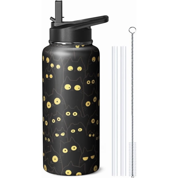 32oz Insulated Cat Water Bottle with Handle & Straw, Stainless Steel Travel Tumbler for Sports & Travel, Gift for Women, Mom, Mother''s Day, Christmas