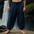 thumbnail image 2 of Danhjin Men's Linen Pants Causal Wide Leg Baggy Fall Winter High Waist Harem Pants Solid Color Comfy Trousers, 2 of 7