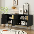 thumbnail image 3 of 60" Sideboard Buffet Cabinet, Entryway Control Table with 4 Doors, Adjustable Shelf, Gold Metal Handles and Legs, Modern Credenza Storage Cabinet for Dining Room Living Room Bedroom Hallway, Black, 3 of 7