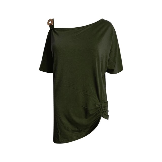 Gibobby Playera Manga Corta para Mujer Cuello sesgado manga mujer hombro blusa corta camiseta Tops camiseta blusa mujer(Verde,CH)