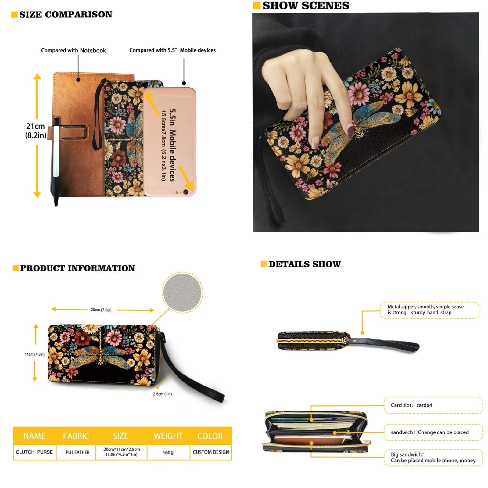 TSOVTHRID Dragonfly Daisy Floral Print Purse and Wallet Set for Women Tote Handbag Tote Purse and Wallet Set Shoulder Satchel Bags with Matching Purse for Working Shopping