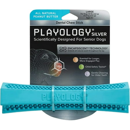 UPC: 0810045330075 | Playology Silver Peanut Butter Scented Dental Chew Stick Dog Toy
