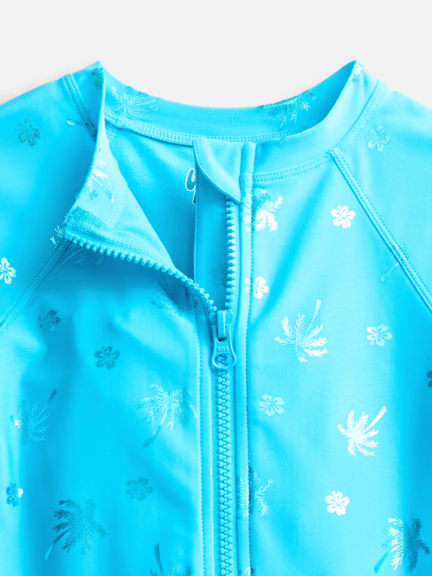 Wonder Nation Girls Zip Rash Guard Swimsuit with Short Sleeves, Sizes 4-16