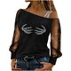 thumbnail image 1 of Camisas casuales florales de manga larga para mujer, jersey con hombros descubiertos, blusa holgada con lentejuelas brillantes, Tops tipo túnica Pompotops  gfhjh22199, 1 of 8