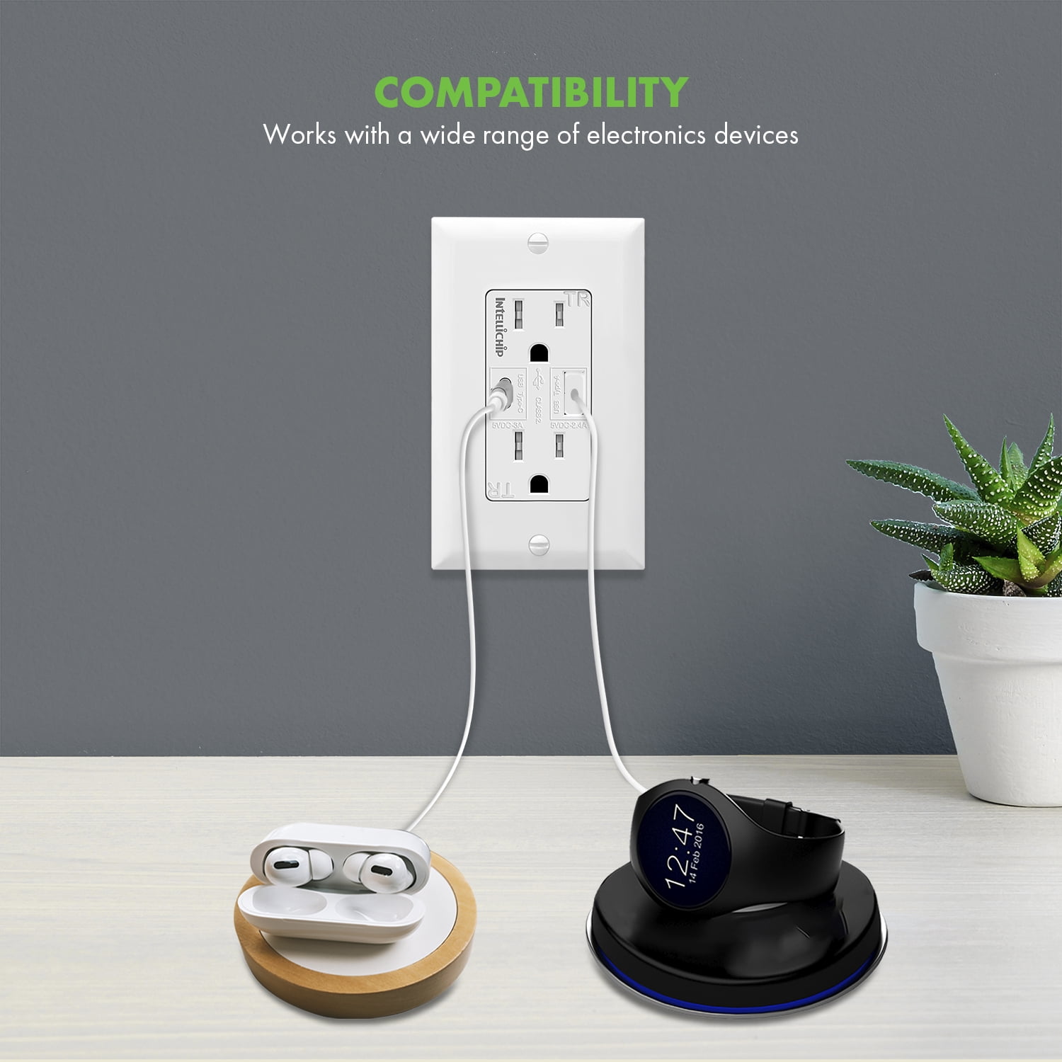 TOPGREENER 5.8A High Speed USB Type-C/A Combo Outlet, 15A Tamper-Resistant Receptacle, White, 3 Pack