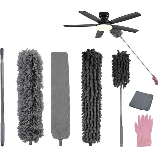 7pcs Telescopic Feather Duster,240cm Extension Pole,Long Handled Duster,Cobweb Duster extendable Detachable Bendable Reusable,extendable Feather Duster Extra Long for high Ceilings Furniture Cleaning