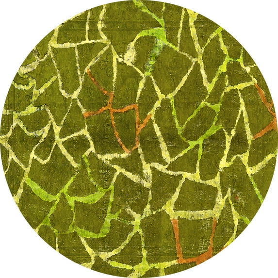 Ahgly Company Indoor Round Abstract Yellow Modern Area Rugs, 4' Round