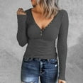 thumbnail image 2 of Womens Long Sleeve Shirts Button Down V Neck Ribbed Knit Tunic Tops Henley Slim Fit Trendy Casual Pullover Blouses, 2 of 5