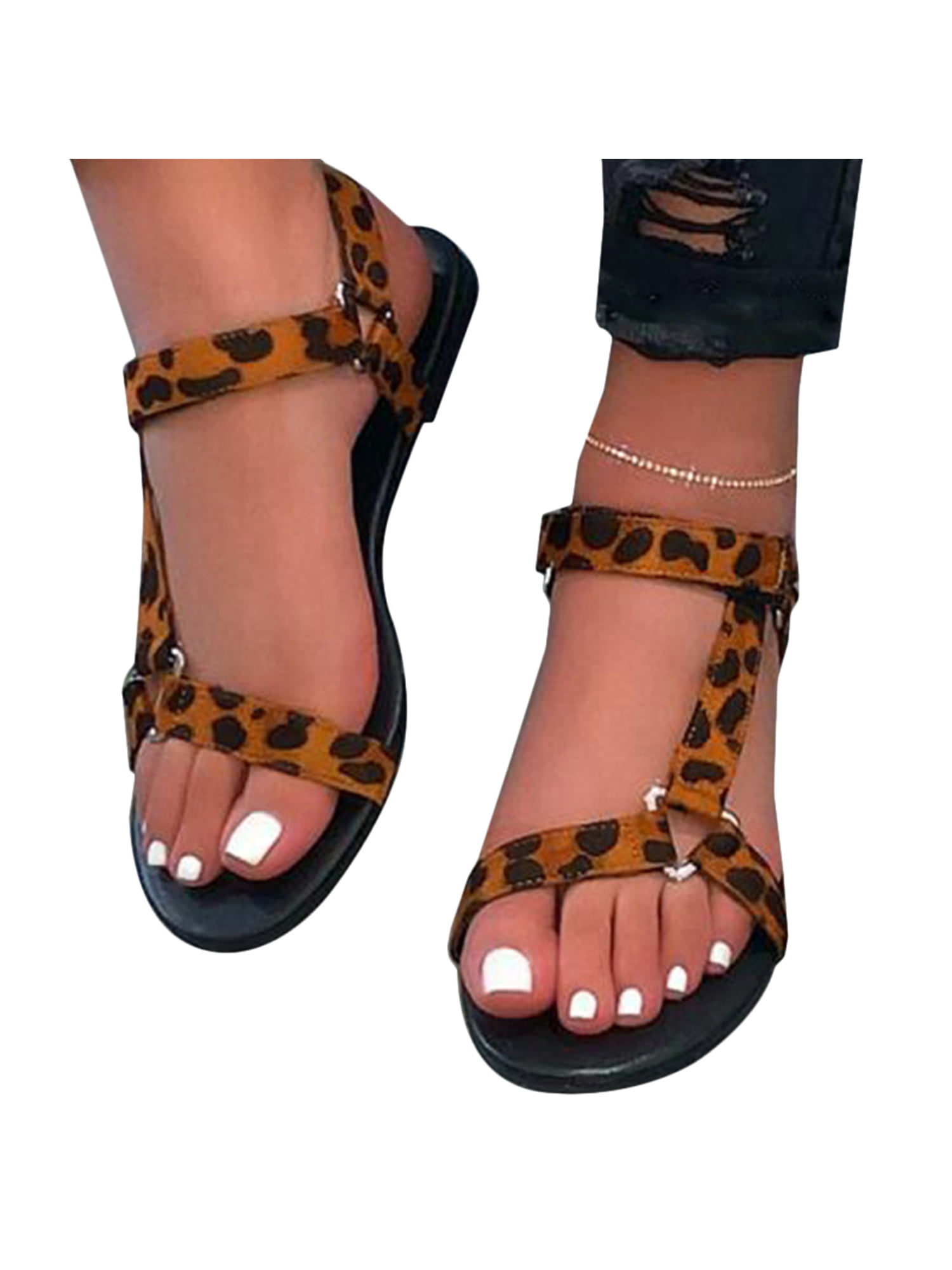 cazuer Women's Strappy Flat Sandals Gladiator Toe Loop Fisherman Ankle Buckle Bohemian Flip Flops Shoes