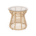 thumbnail image 4 of Tcbosik Outdoor Rattan Side Table with Glass Top, Modern End Table with Metal Frame for Patio, Garden, Deck, Lawn, Yard, Light Brown, 4 of 7