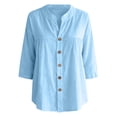thumbnail image 6 of Only Moment Womens Tops 3/4 Sleeve V Neck Wash Cotton Dressy Casual Trendy Tee Spring Fall Summer Fashion Work Clothes Sky Blue,XL, 6 of 6