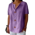 thumbnail image 4 of Breathable Linen Blend V Neck Top for Women Airy Short Sleeve Loose Fit Beach Shirt Casual Summer Vacation Blouse, 4 of 9