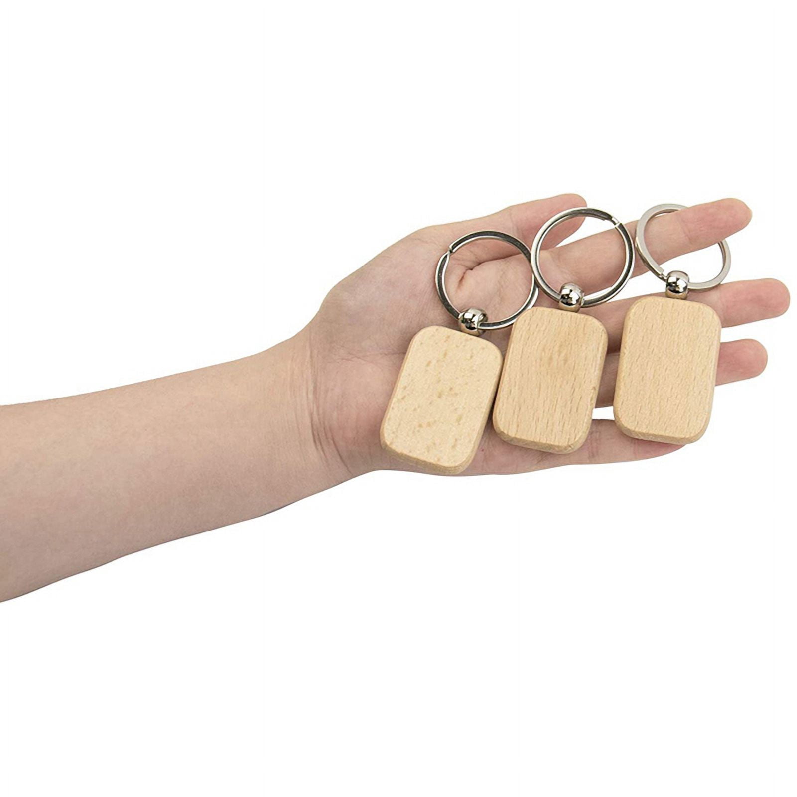 80Pcs Blank Wooden Wooden Keychain DIY Wooden Keychain Key Tag Anti-Lost Wood Accessories Gift
