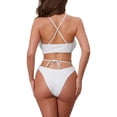 thumbnail image 3 of INSPIRE CHIC Women's Criss Cross Ribbed Knit Bikini Sets, 2 Piece Strappy Top Triangle Bottom Swimwear Bathing Suits X-Small White, 3 of 5