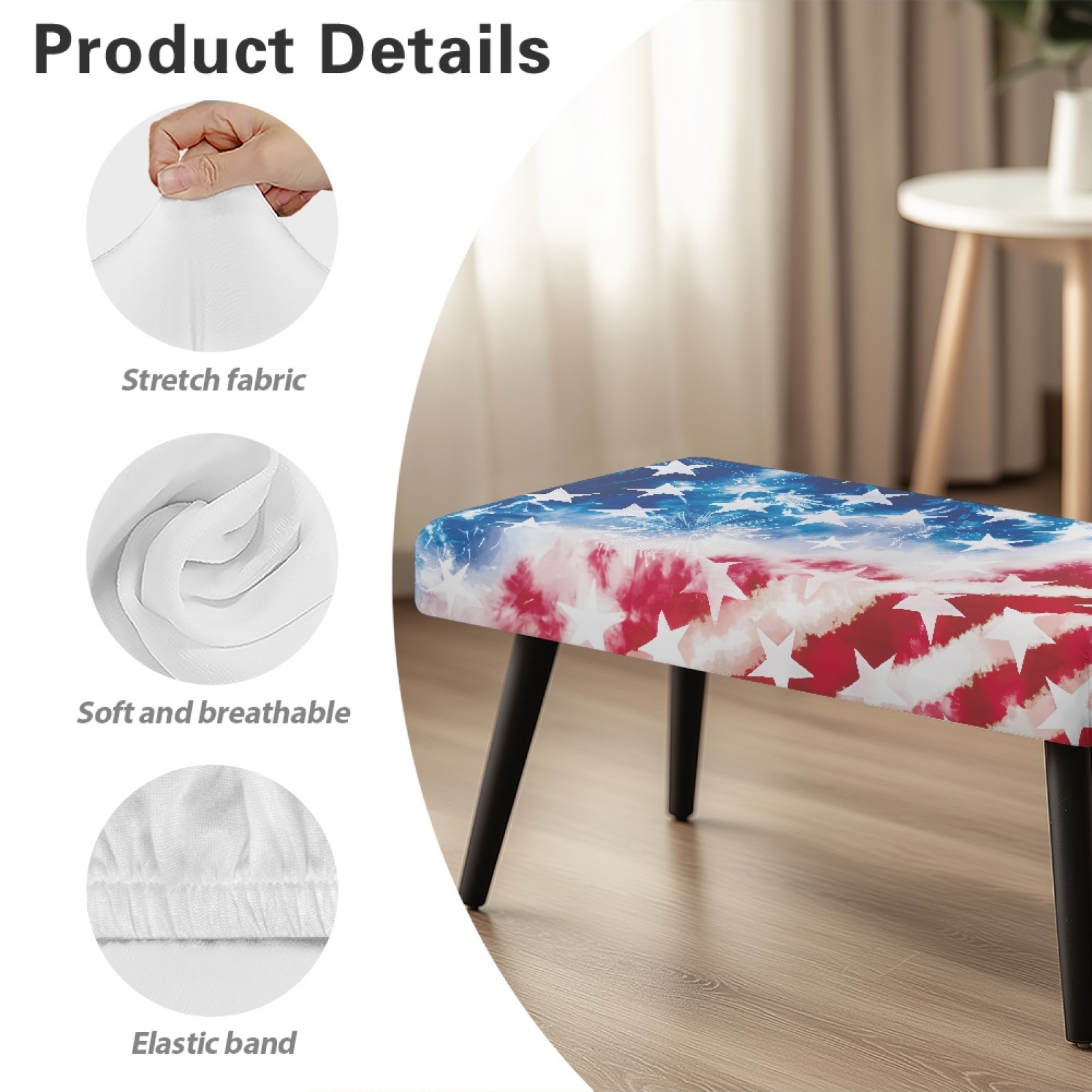 Butterfly Floral Bench Cover - Stretch Slipcover For Dining Bench, Washable & Snug Fit For Bedroom Living Room