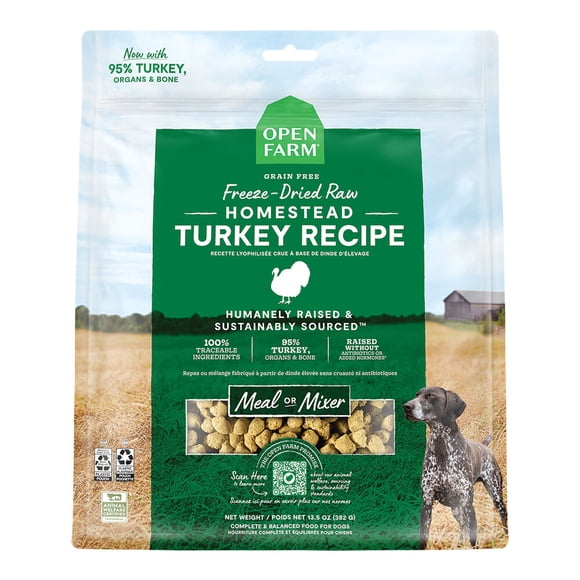 Open Farm , Dinde Homestead Lyophilisée Crue Nourriture pour Chien - Nourriture Lyophilisée pour Chien