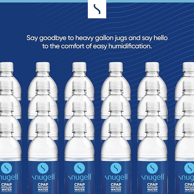 Distilled Water for CPAP Machines by Snugell (24-Pack, 16.9 oz) – Up to 60 Days Supply – Compact, Travel-Friendly, Clean and Multi-Use – Made in USA