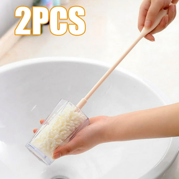 D-GROEE 2PCS Sponge Bottle Dish Brush with Handle, Non-Scratch Washing Scrubber Cleaner for Wine/ Whiskey Glass, Cups, Tumblers