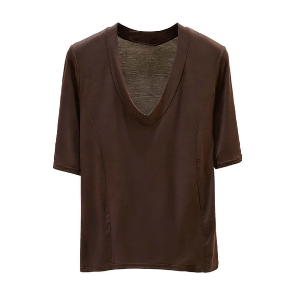 Sexlip Women's Top V-Neck Casual Solid Pattern Stylish Look All Occasion Use Soft Comfortable Perfect for Casual Outings Brown XL