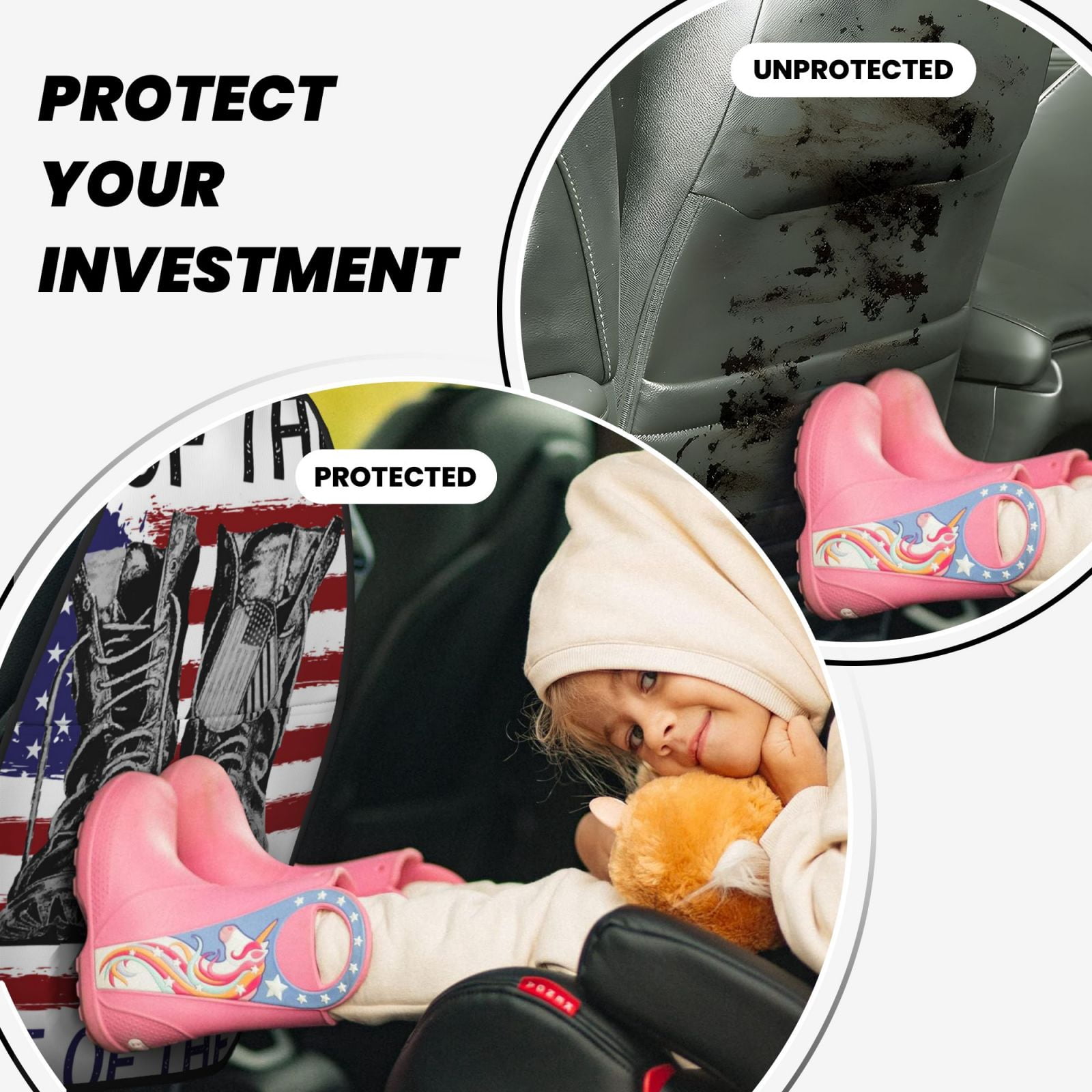 Xecao Home Of The Free Because Of The Brave Pattern Car Seat Back Protector 2 Pack Large Capacity Pocket, Kick Mats Back Seat Protector