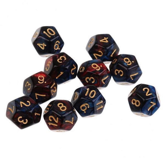 Almencla 5x10pcs 12 Sided Dice D12 Polyhedral Dice for and Dragons Table Games Red Blue 5 Pcs