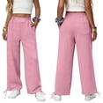 thumbnail image 2 of Girls Sweatpants Kids Drawstring Hem Oversized Pants Teen Girls Wide Leg Baggy Pants Pockets Classic Elastic Waist Trousers, 2 of 7
