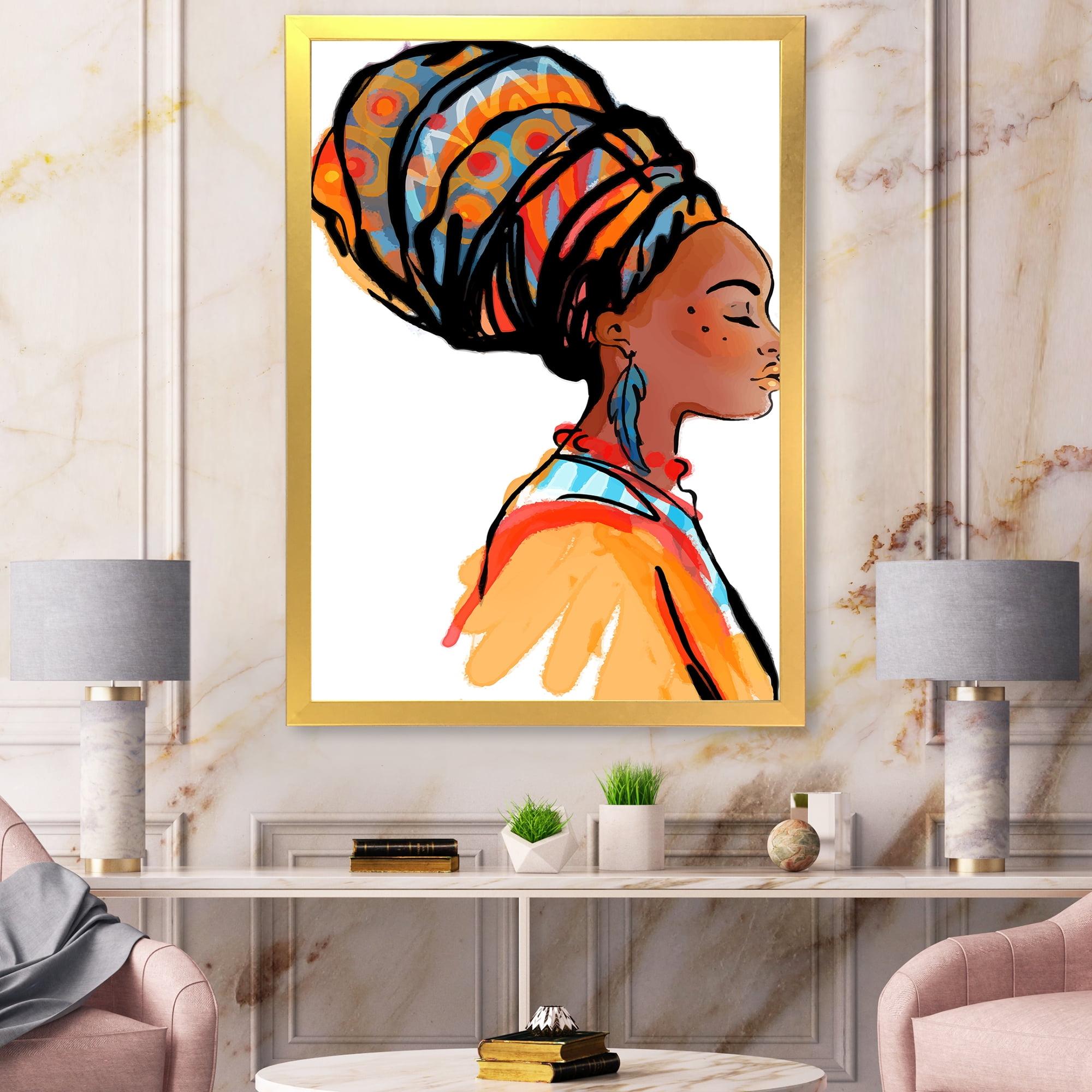Designart 'Afro American Woman with Turban I' Modern Framed Art Print