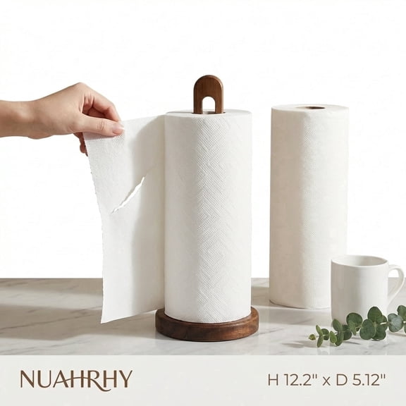 Wooden Paper Towel Holder Countertop, Acacia Wood Stand Fits Jumbo Rolls, Non-Slip Base